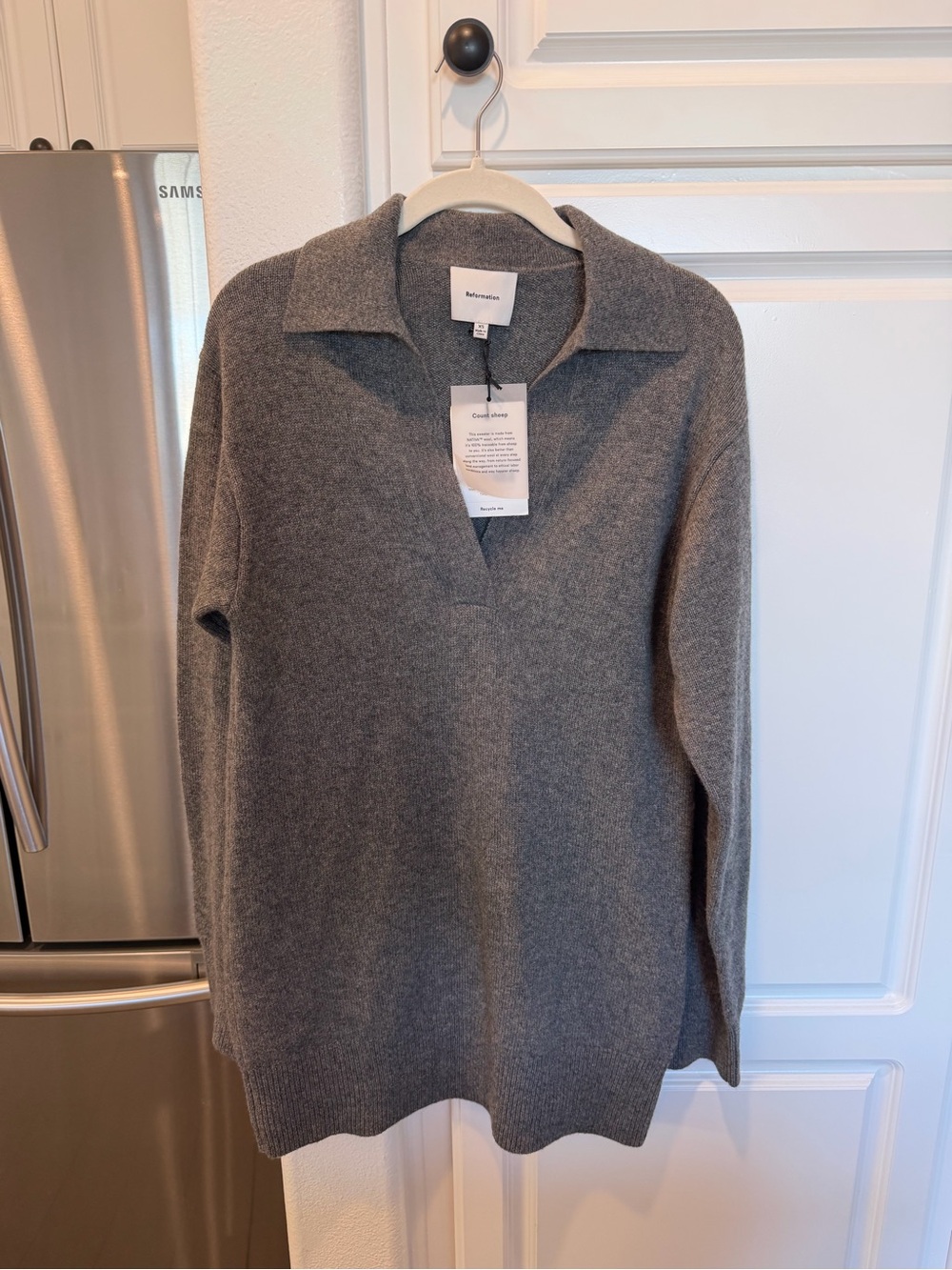 Reformation Grey Cashmere Polo Sweater